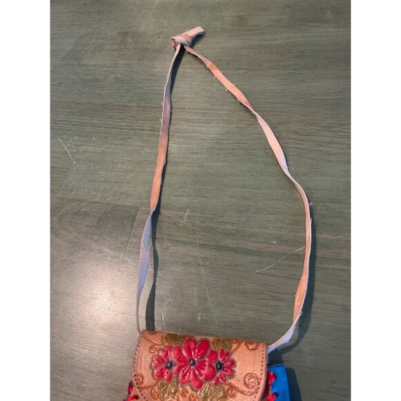 Vintage Handcrafted Leather & Suede Shoulder Bag With Floral Embroidery & Messag - Picture 2 of 11